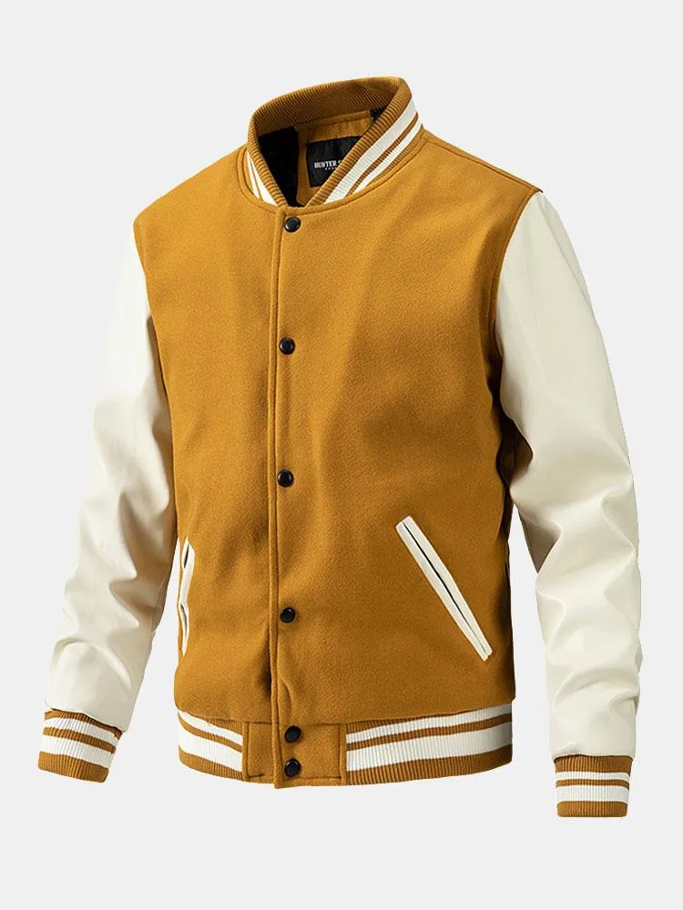 Contrast Wool Look PU Baseball Jacket sold by Hoooyi product image thumbnail 4