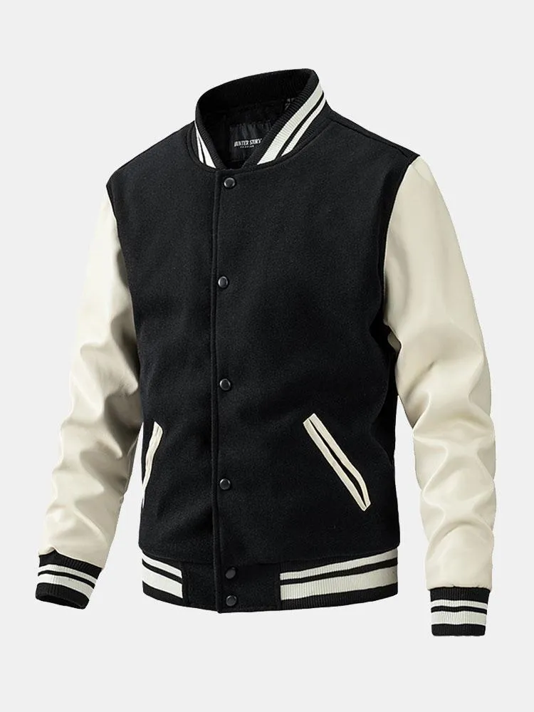 Contrast Wool Look PU Baseball Jacket sold by Hoooyi product image thumbnail 3