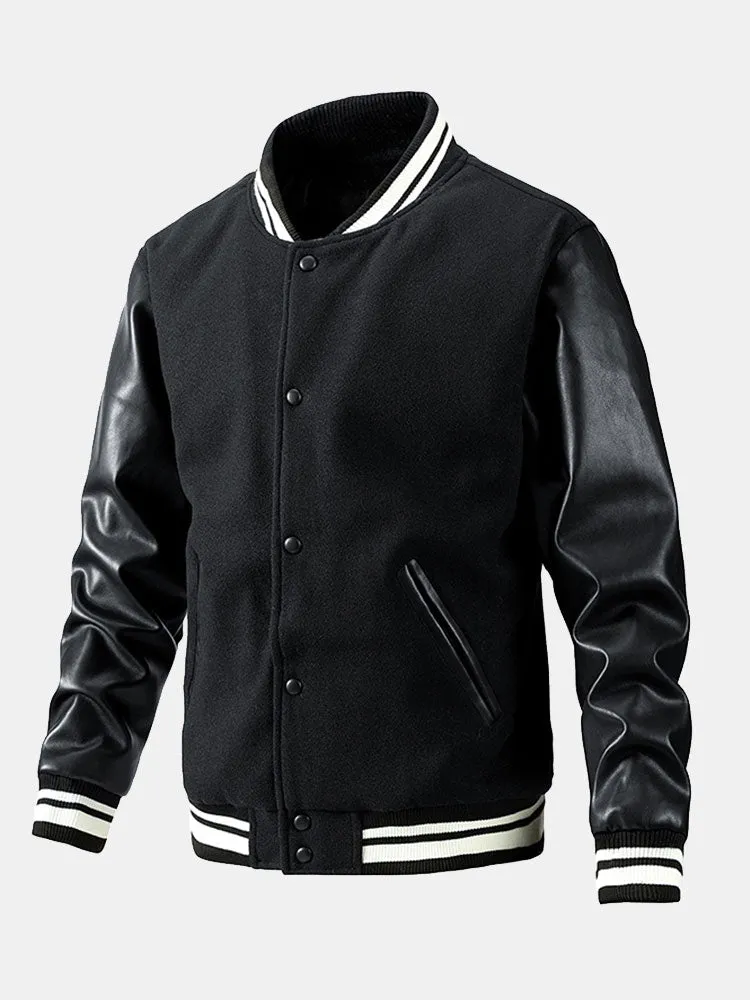 Contrast Wool Look PU Baseball Jacket sold by Hoooyi product image thumbnail 5