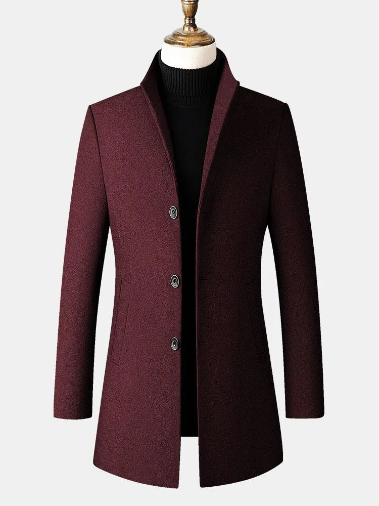 Funnel Neck Woolen Overcoat sold by Hoooyi