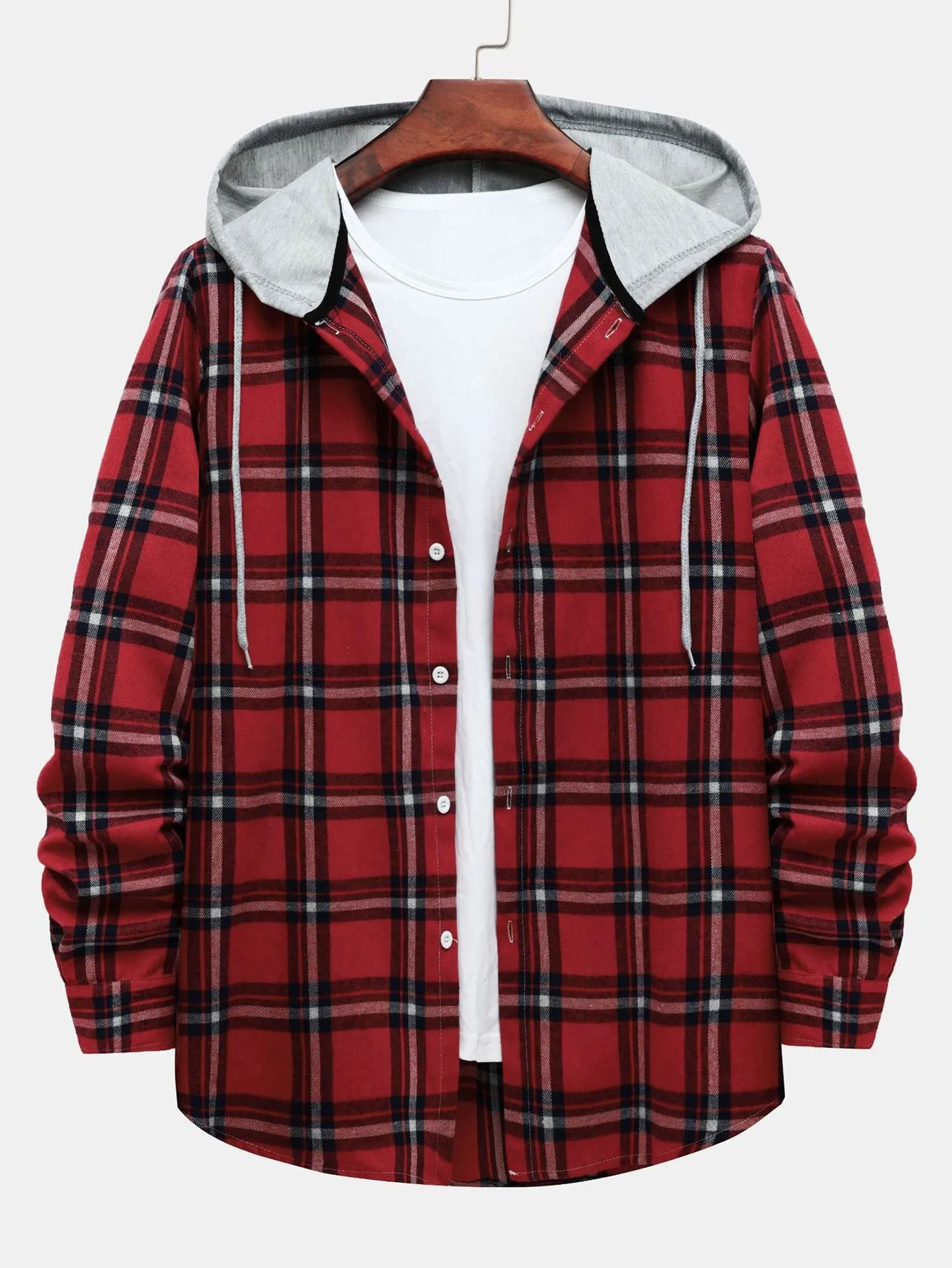 Contrast Hooded Button Up Shirt sold by Hoooyi product image thumbnail 3