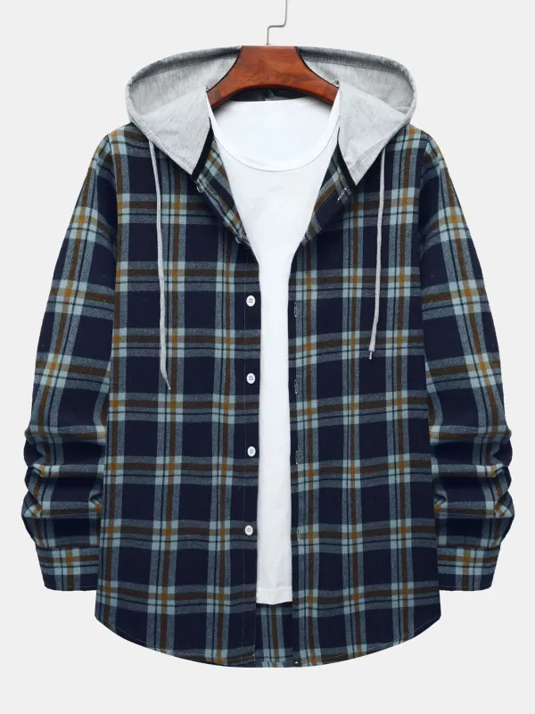 Contrast Hooded Button Up Shirt sold by Hoooyi