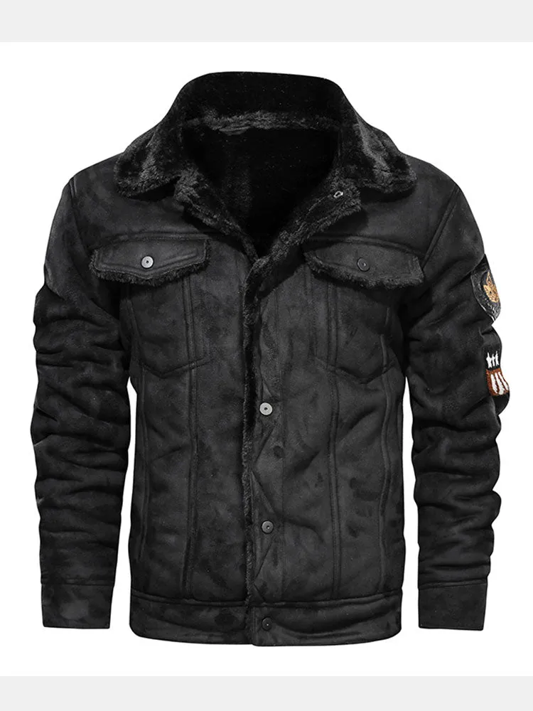 Regular Fit Faux Fur Lined Faux Suede Jacket sold by Hoooyi product image thumbnail 5