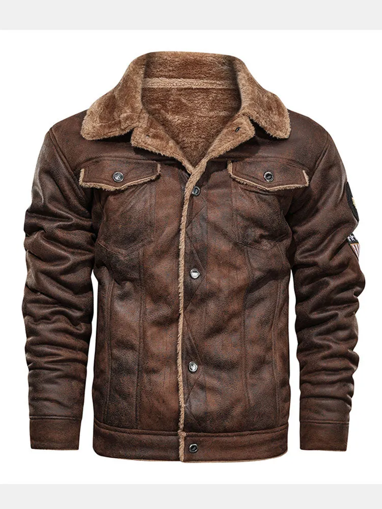 Regular Fit Faux Fur Lined Faux Suede Jacket sold by Hoooyi product image thumbnail 2