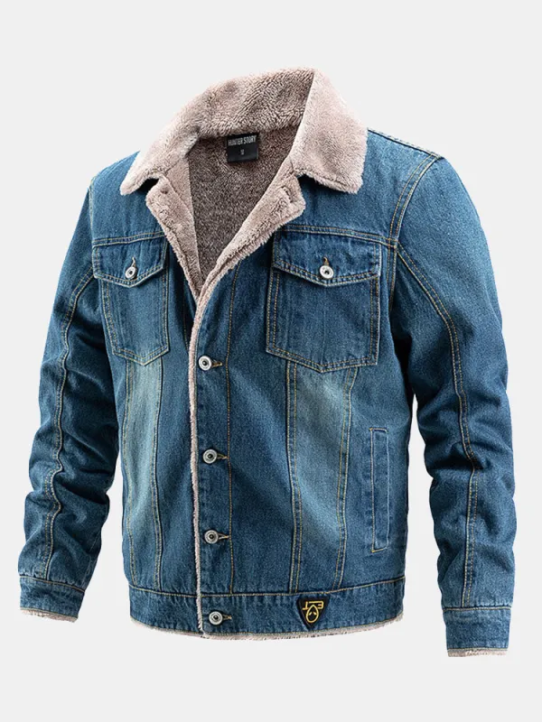 Regular Fit Faux Fur Lined Denim Jacket sold by Hoooyi