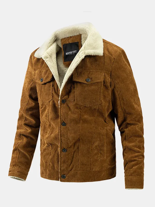 Regular Fit Teddy Lined Corduroy Jacket sold by Hoooyi