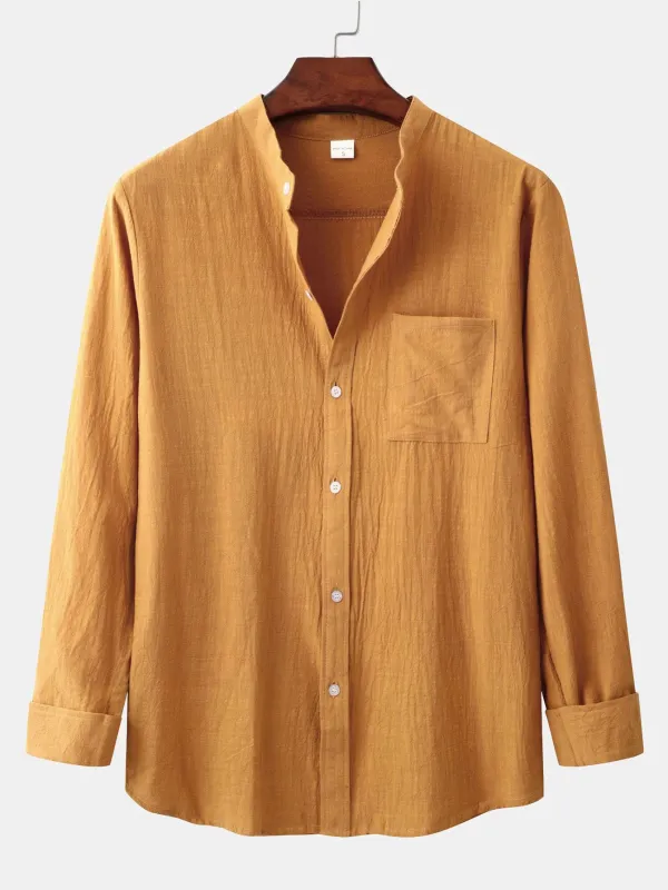 Long Sleeved Textured Stand Collar Shirt made by Hoooyi