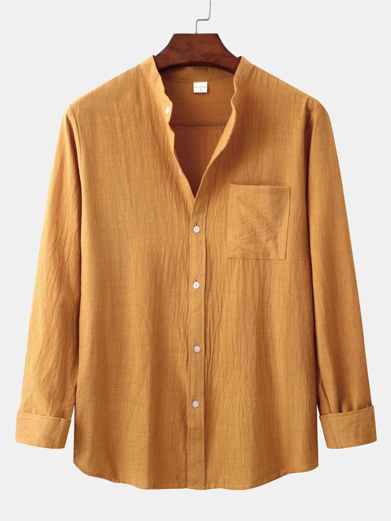 Long Sleeved Textured Stand Collar Shirt sold by Hoooyi