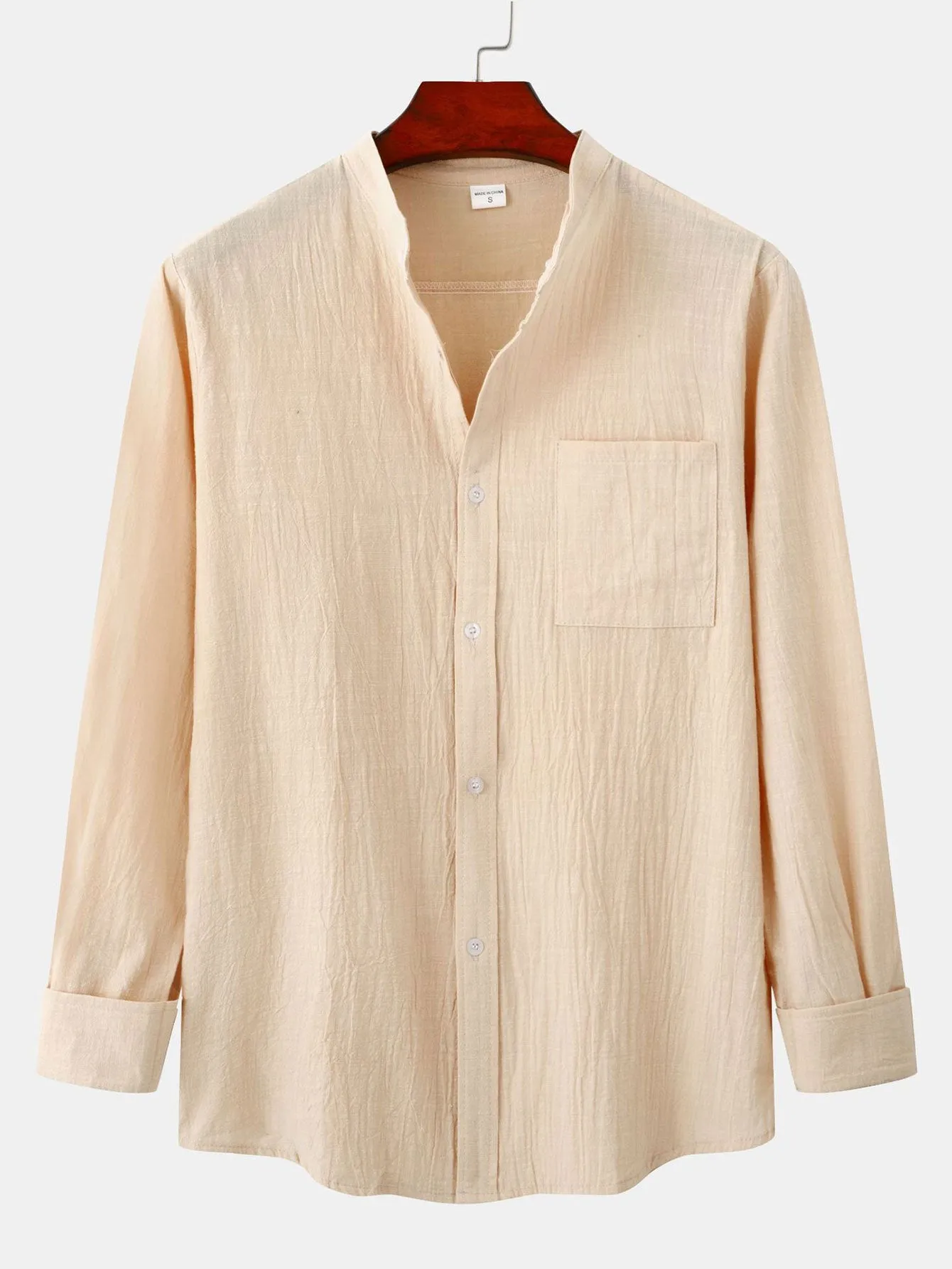 Long Sleeved Textured Stand Collar Shirt sold by Hoooyi product image thumbnail 3