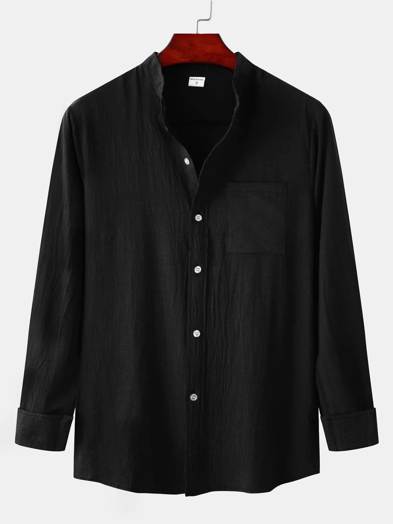 Long Sleeved Textured Stand Collar Shirt sold by Hoooyi product image thumbnail 4