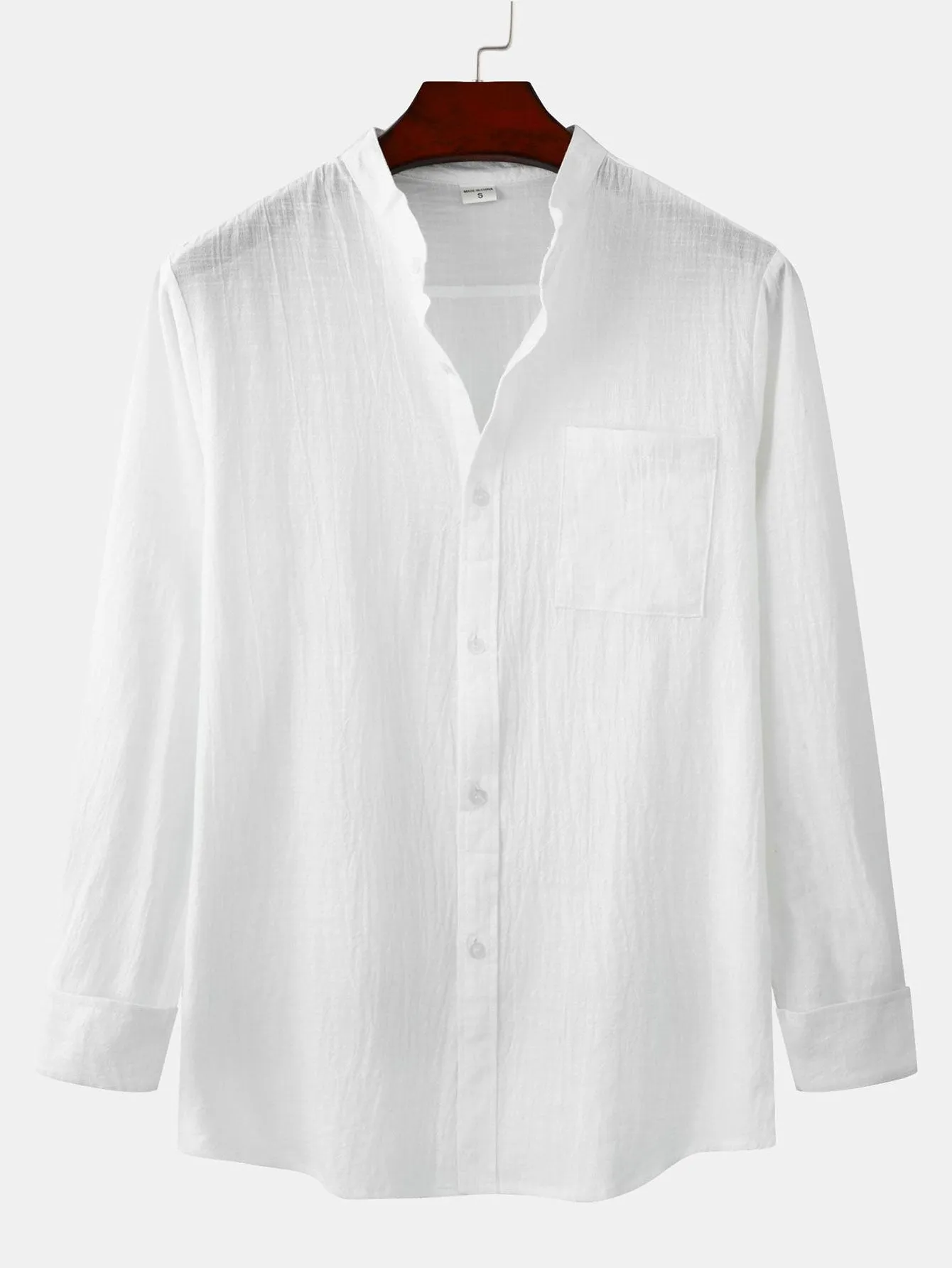 Long Sleeved Textured Stand Collar Shirt sold by Hoooyi product image thumbnail 2