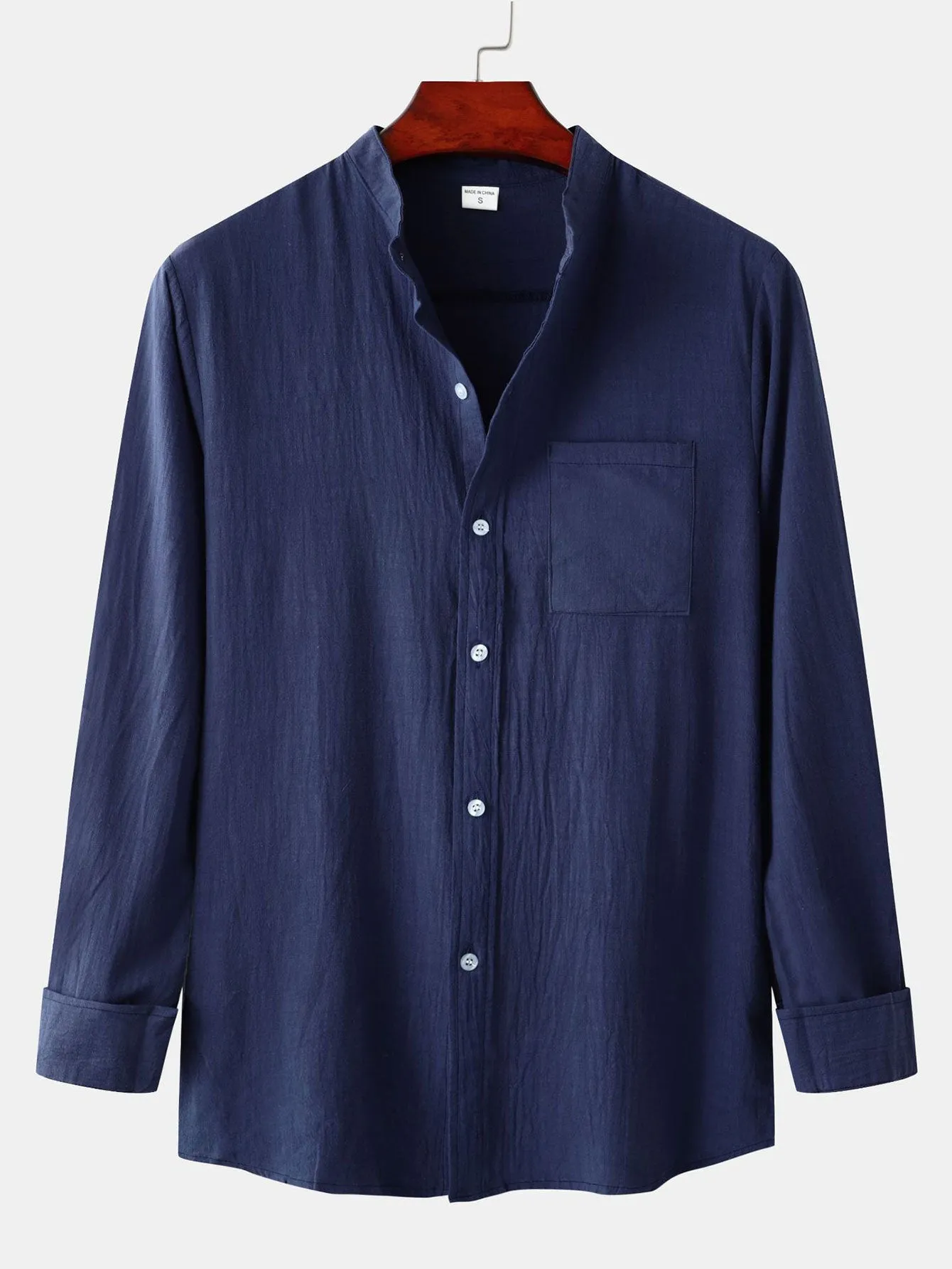 Long Sleeved Textured Stand Collar Shirt sold by Hoooyi product image thumbnail 5