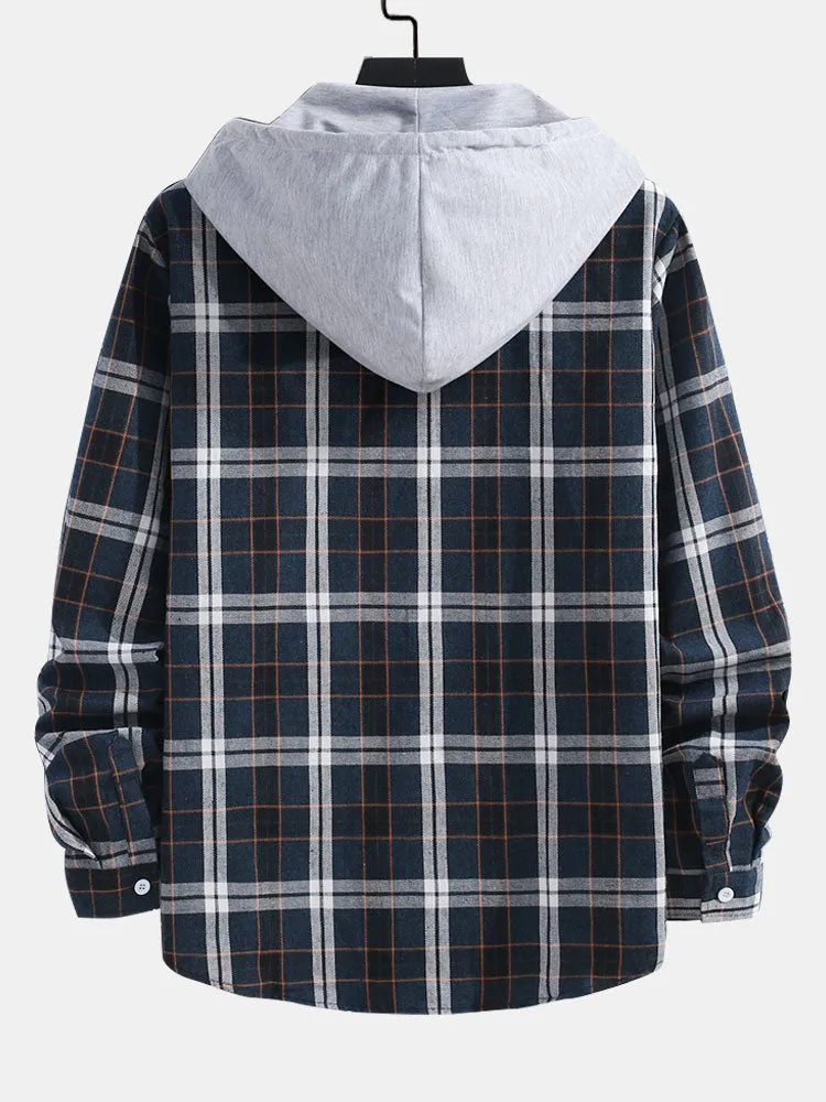 Contrast Plaid Button Up Hoodie Shirt sold by Hoooyi product image thumbnail 2