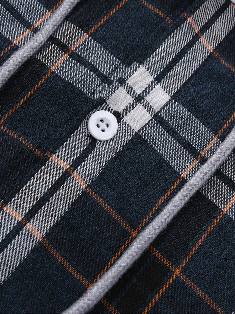 Contrast Plaid Button Up Hoodie Shirt sold by Hoooyi product image thumbnail 4