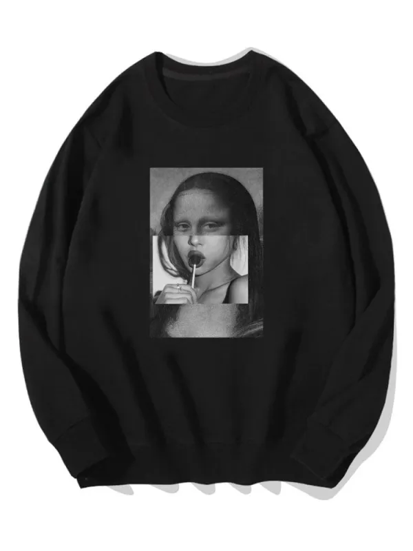 Portrait Print Cotton Sweatshirt sold by Hoooyi