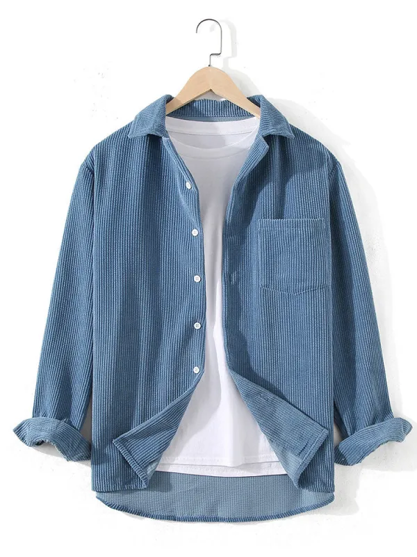 Long Sleeved Corduroy Revere Collar Shirt sold by Hoooyi