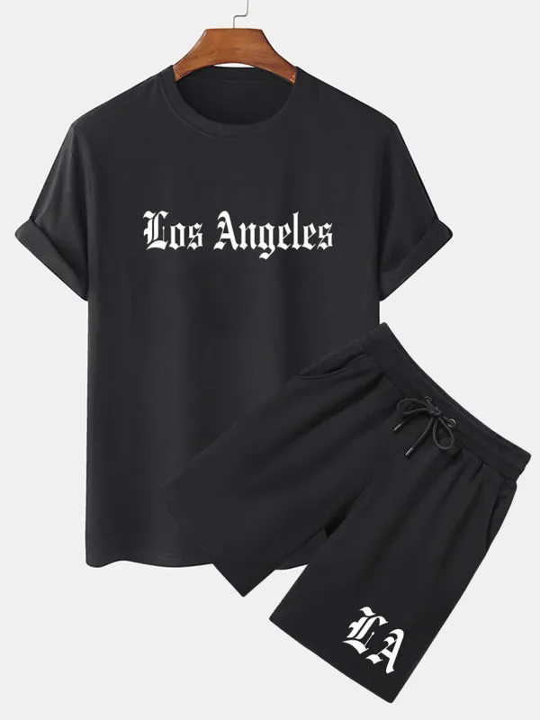 Los Angeles Print T-Shirt & LA Print Shorts sold by Hoooyi