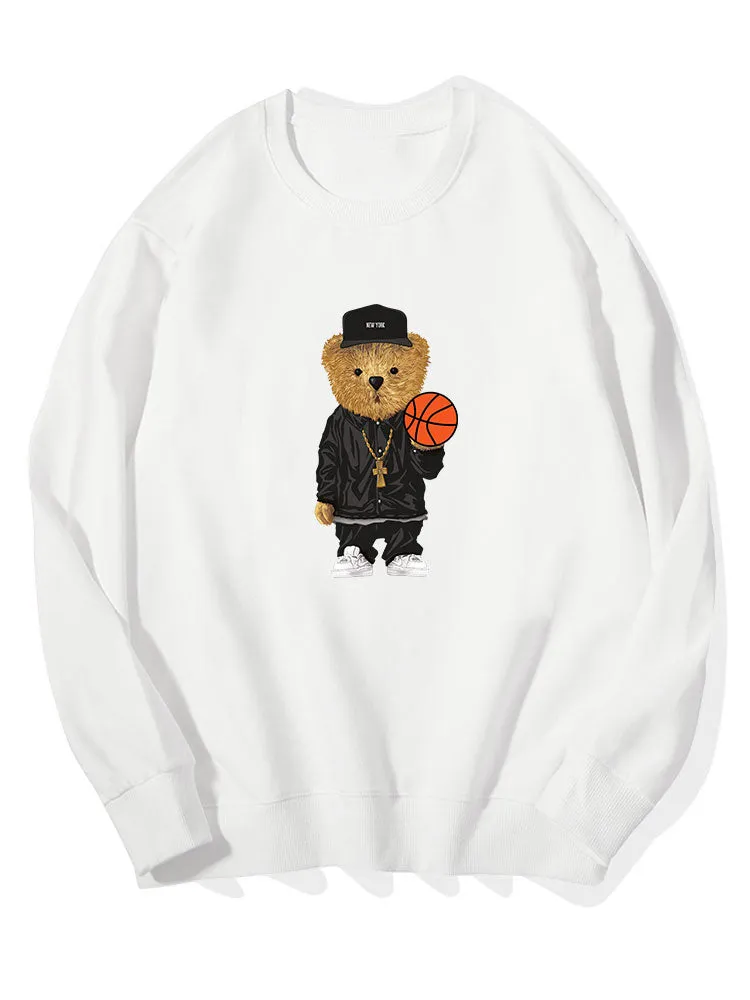 Basketball Bear Print Cotton Sweatshirt sold by Hoooyi product image thumbnail 3