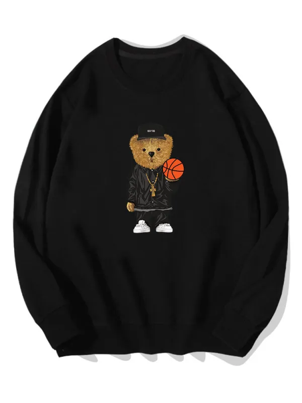 Basketball Bear Print Cotton Sweatshirt sold by Hoooyi