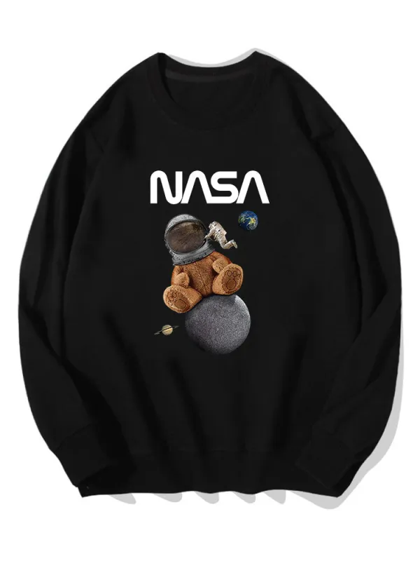 Space Bear Print Cotton Sweatshirt sold by Hoooyi
