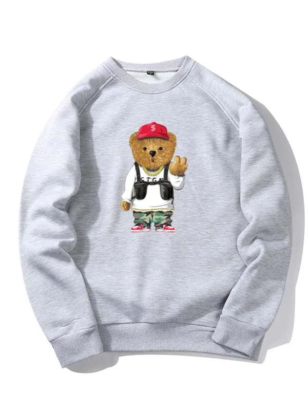 Cartoon Bear Print Sweatshirt made by Hoooyi
