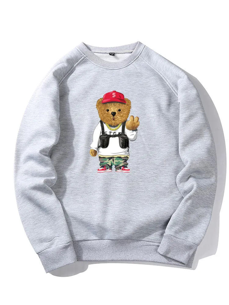 Cartoon Bear Print Sweatshirt sold by Hoooyi