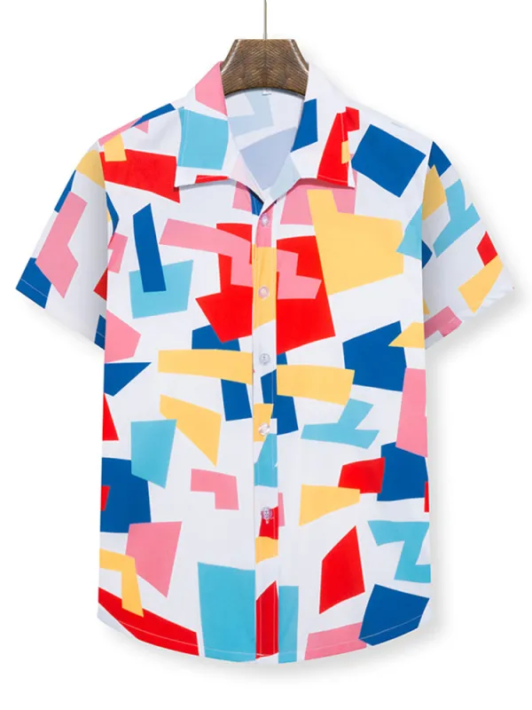 Geometry Print Button Up Shirt sold by Hoooyi