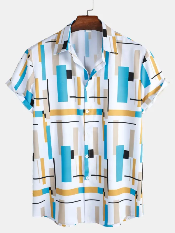 Geometry Print Button Up Shirt sold by Hoooyi