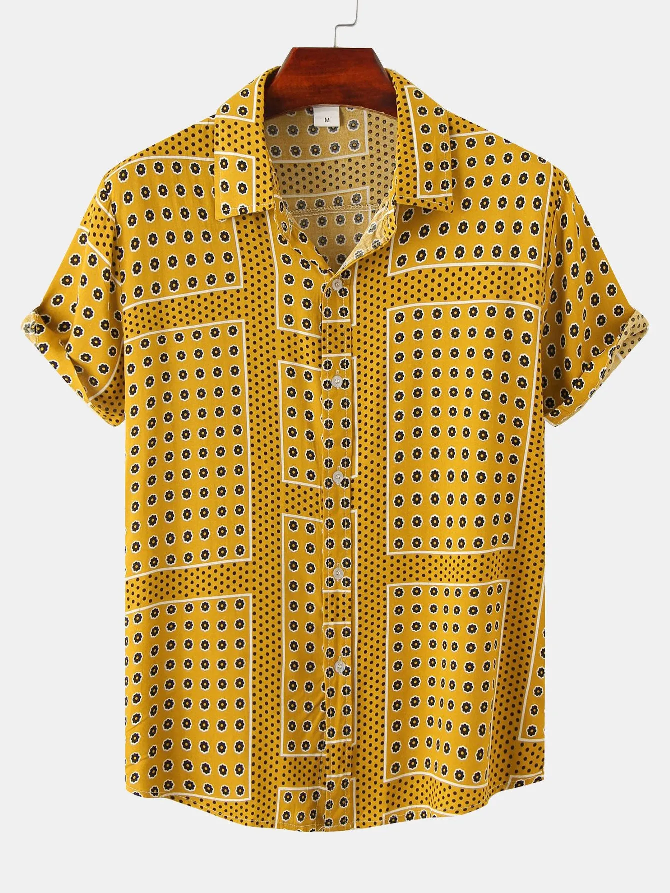 Polka Dot Floral Print Button Up Shirt sold by Hoooyi