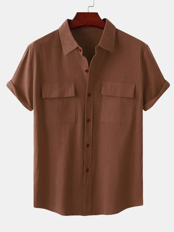 Man Button Up Shirt With Patch Pockets sold by Hoooyi
