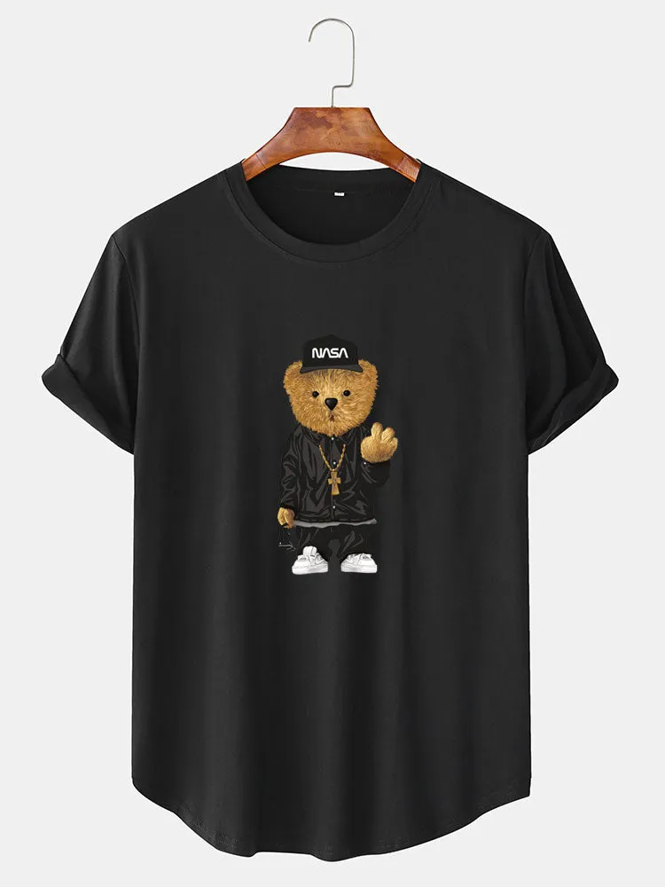 Hip Hop Bear Print Arc Hem T-Shirt sold by Hoooyi product image thumbnail 3