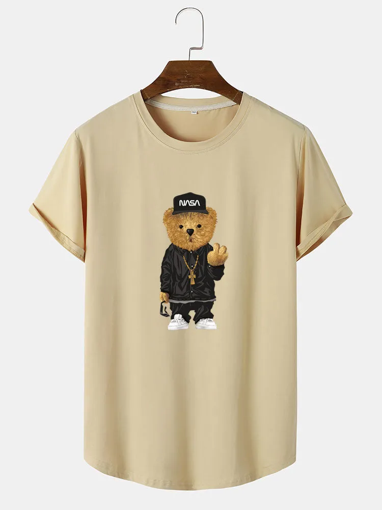 Hip Hop Bear Print Arc Hem T-Shirt sold by Hoooyi product image thumbnail 2