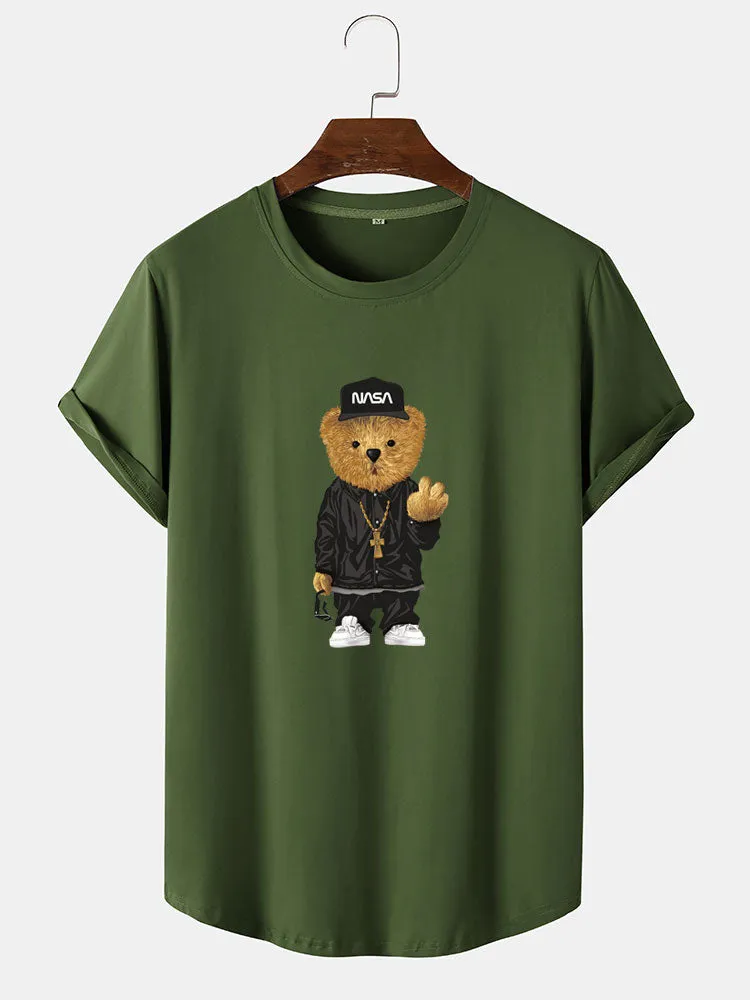 Hip Hop Bear Print Arc Hem T-Shirt sold by Hoooyi product image thumbnail 5
