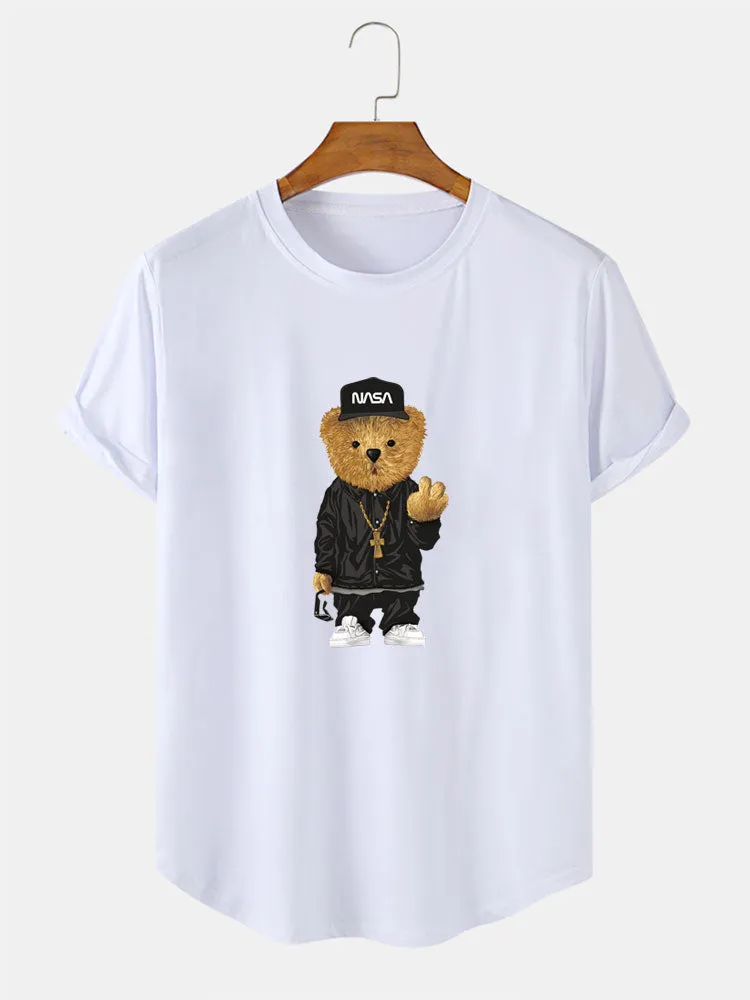 Hip Hop Bear Print Arc Hem T-Shirt sold by Hoooyi