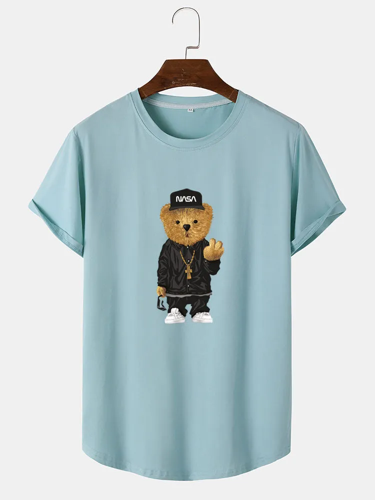Hip Hop Bear Print Arc Hem T-Shirt sold by Hoooyi product image thumbnail 4