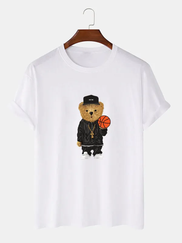 Basketball Bear Print T-Shirt sold by Hoooyi
