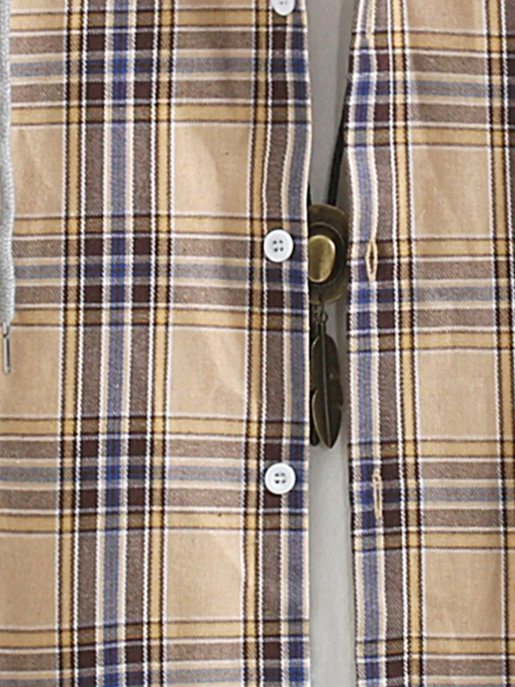 Plaid Contrast Hoodie Button Up Shirt sold by Hoooyi product image thumbnail 4