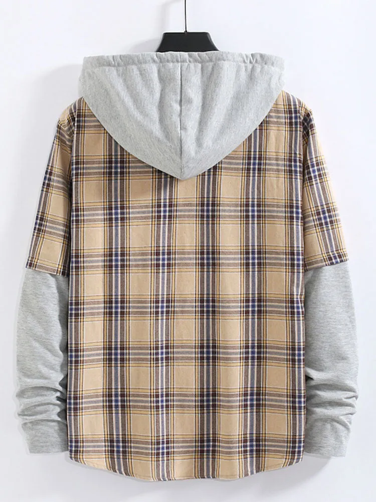 Plaid Contrast Hoodie Button Up Shirt sold by Hoooyi product image thumbnail 2
