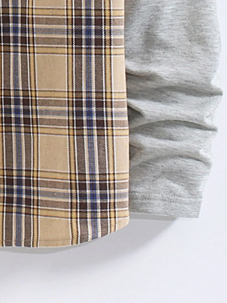 Plaid Contrast Hoodie Button Up Shirt sold by Hoooyi product image thumbnail 3