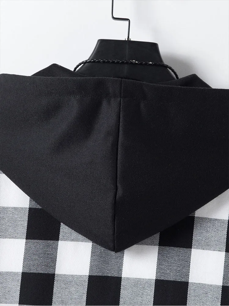 Contrast Plaid Drawstring Hooded Shirt sold by Hoooyi product image thumbnail 5