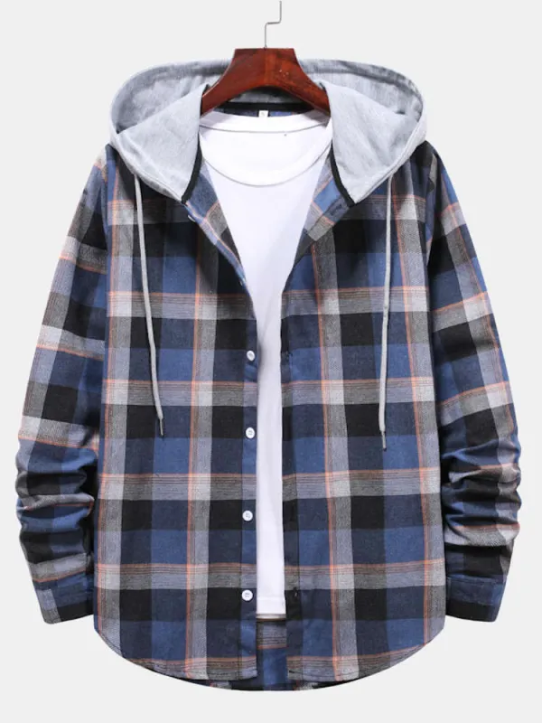 Multi Color Plaid Hooded Shirts with Drawstring sold by Hoooyi