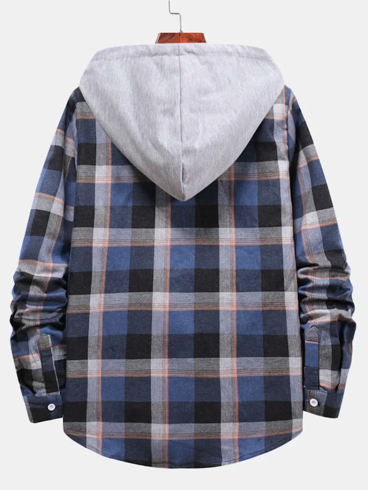 Multi Color Plaid Hooded Shirts with Drawstring sold by Hoooyi product image thumbnail 2