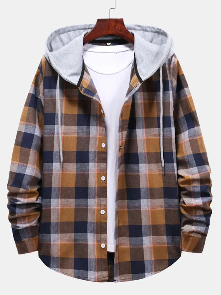 Multi Color Plaid Hooded Shirts with Drawstring sold by Hoooyi product image thumbnail 3