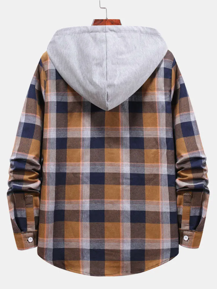 Multi Color Plaid Hooded Shirts with Drawstring sold by Hoooyi product image thumbnail 4