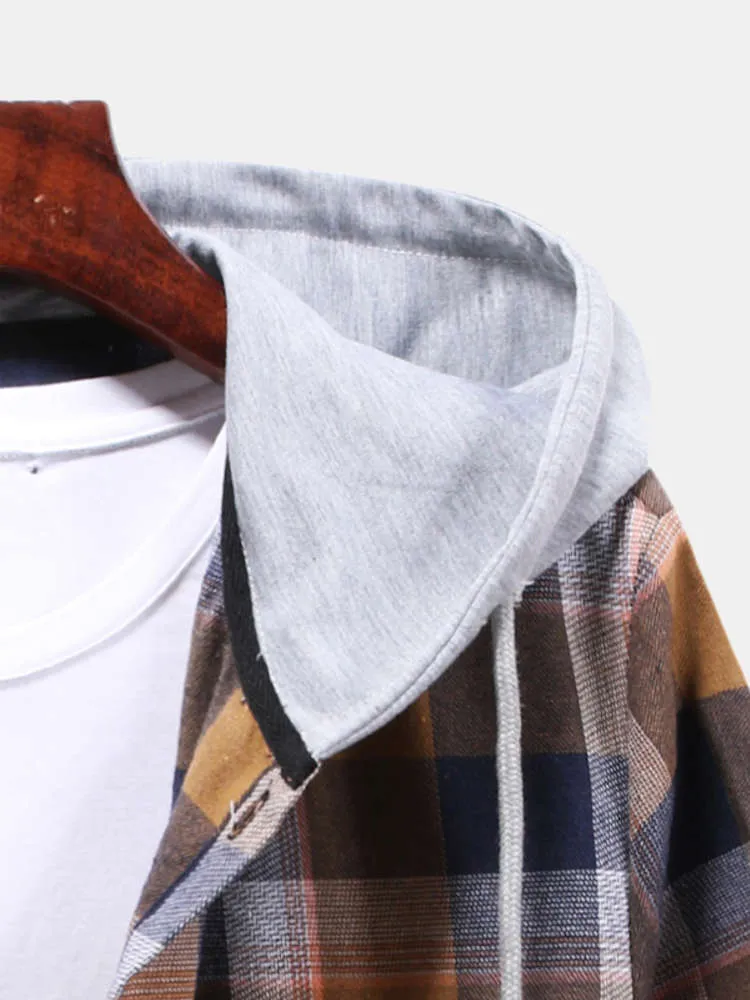 Multi Color Plaid Hooded Shirts with Drawstring sold by Hoooyi product image thumbnail 5
