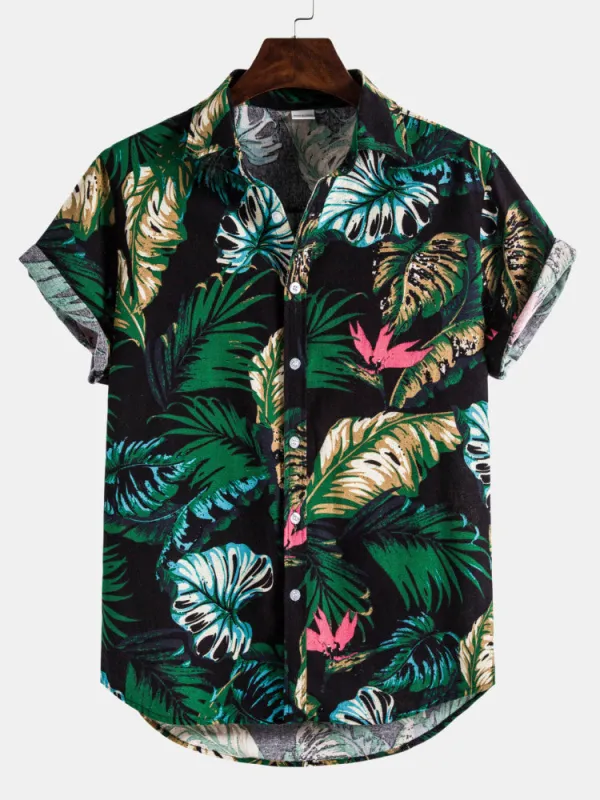 Palm Trees Print Cotton Shirts sold by Hoooyi