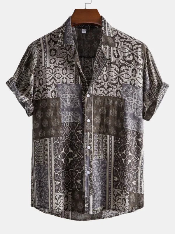 Vintage Print Revere Collar Shirts sold by Hoooyi