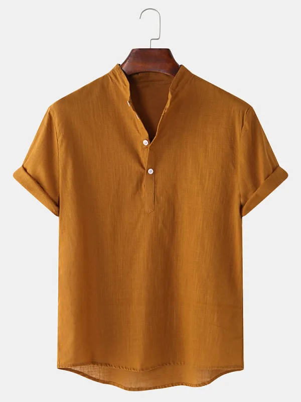 Solid Color Basic Henley Shirts sold by Hoooyi