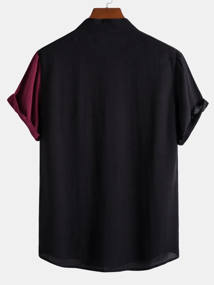 Contrast Color Short Sleeve Shirts #This item will shrink after washing, so we highly recommend choosing one size up# sold by Hoooyi product image thumbnail 2