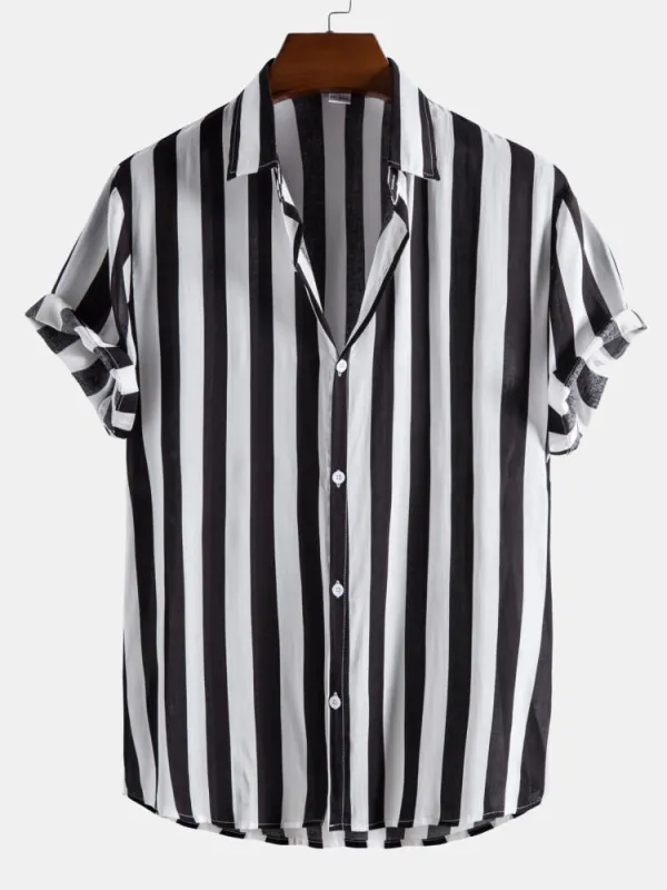 Wide Stripes Stand Shirts sold by Hoooyi